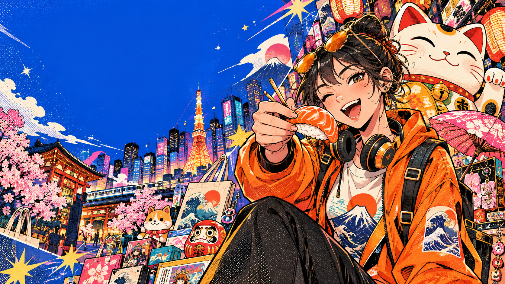 Farbintensive Tokyo-Pop-Illustration